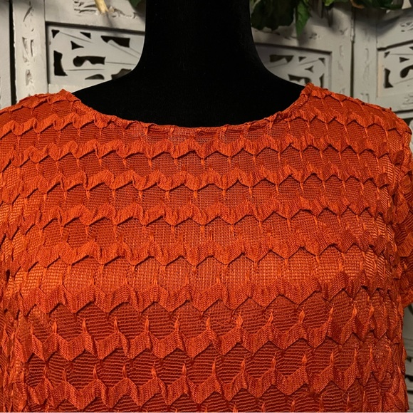 SHARAGANO Delightful dark orange knit short sleeve fit & flare plus midi dress - Picture 4 of 10